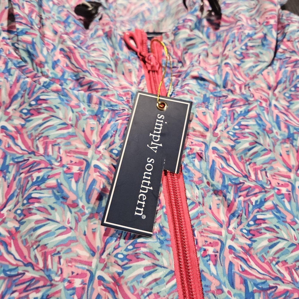 NWT Simply Southern Rain Jacket Women XL Multicolor Floral Lightweight Hooded - Picture 12 of 14